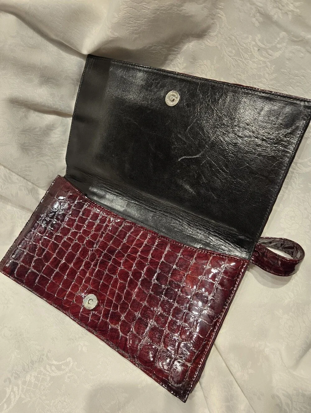 BCBG MAXAZRIA Italy Croc-Embossed Genuine Leather Shoulder Bag in Deep Burgundy